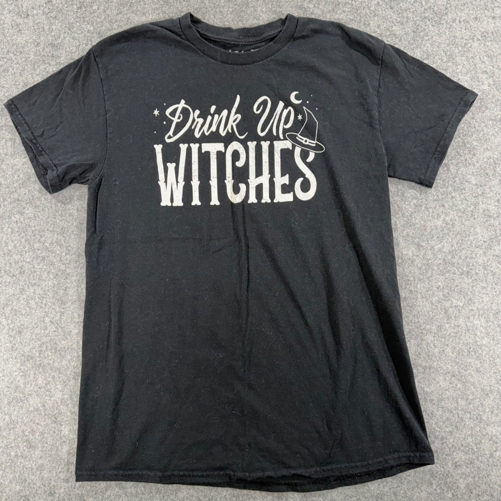 Spirit Halloween Drink Up Witches Graphic T-Shirt Black Cotton Medium